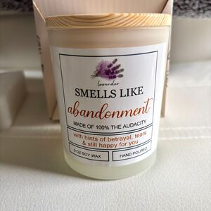 Lavender 100% Natural Soy Wax Candle Smells Like Abandonment Gag Gift Label